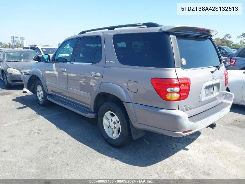 2002 Toyota Sequoia Limited V8 VIN: 5TDZT38A42S132613 Lot: 40069755