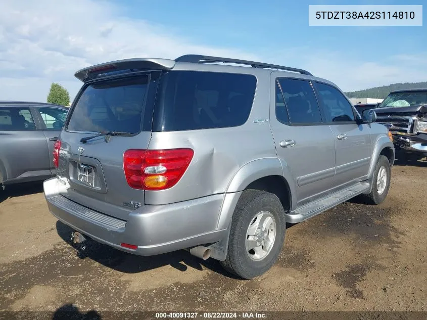 2002 Toyota Sequoia Limited V8 VIN: 5TDZT38A42S114810 Lot: 40091327