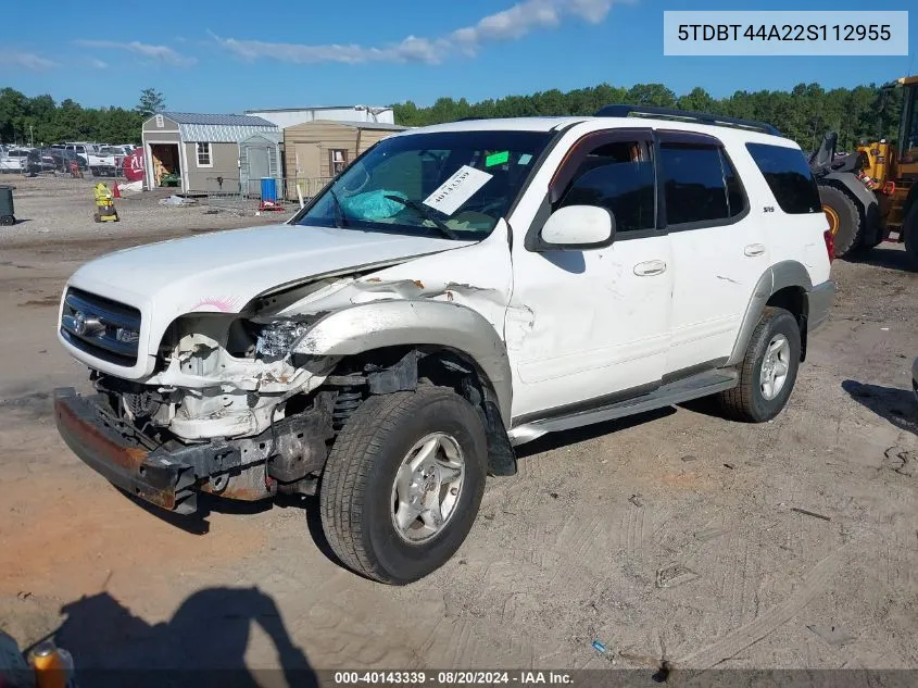 2002 Toyota Sequoia Sr5 VIN: 5TDBT44A22S112955 Lot: 40143339