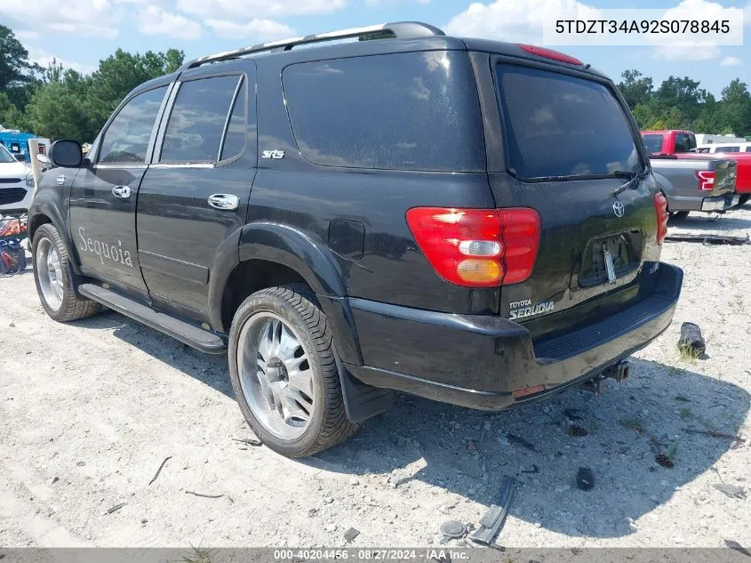 2002 Toyota Sequoia Sr5 V8 VIN: 5TDZT34A92S078845 Lot: 40204456