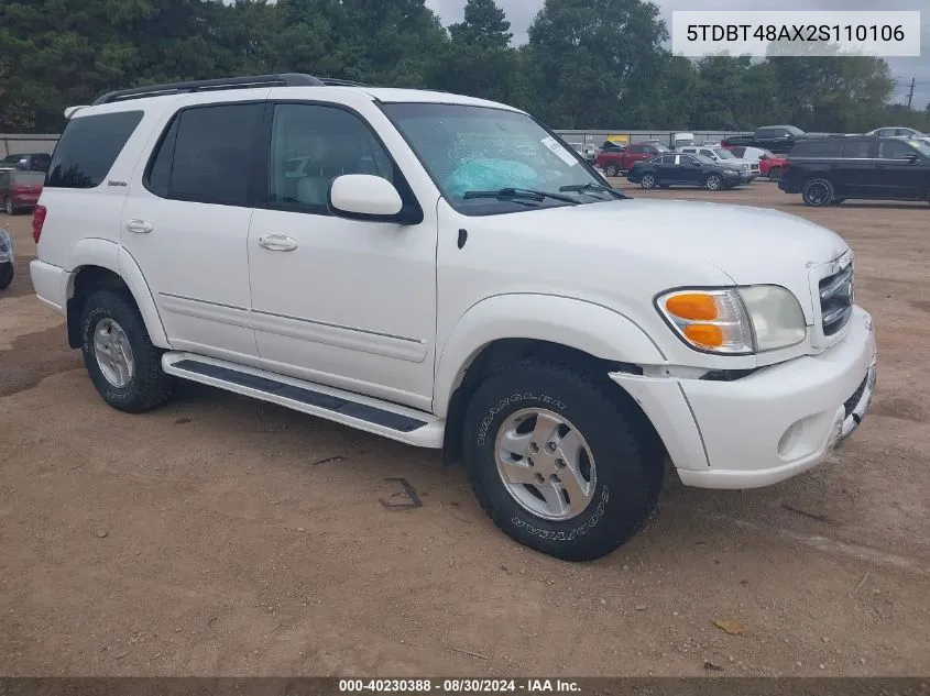 2002 Toyota Sequoia Limited V8 VIN: 5TDBT48AX2S110106 Lot: 40230388