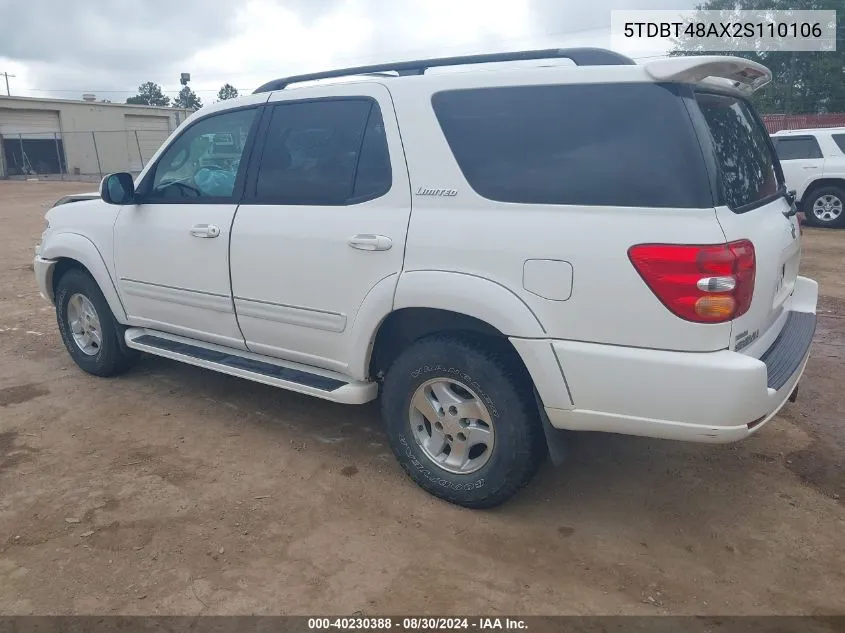 2002 Toyota Sequoia Limited V8 VIN: 5TDBT48AX2S110106 Lot: 40230388