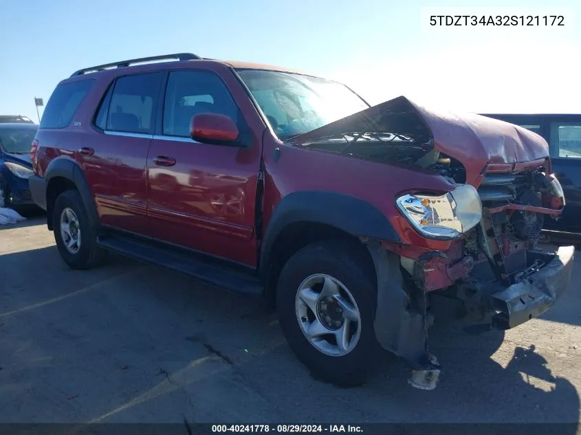 2002 Toyota Sequoia Sr5 V8 VIN: 5TDZT34A32S121172 Lot: 40241778