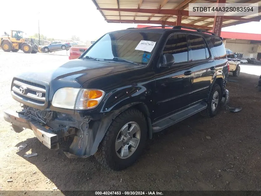 2002 Toyota Sequoia Sr5 V8 VIN: 5TDBT44A32S083594 Lot: 40247453