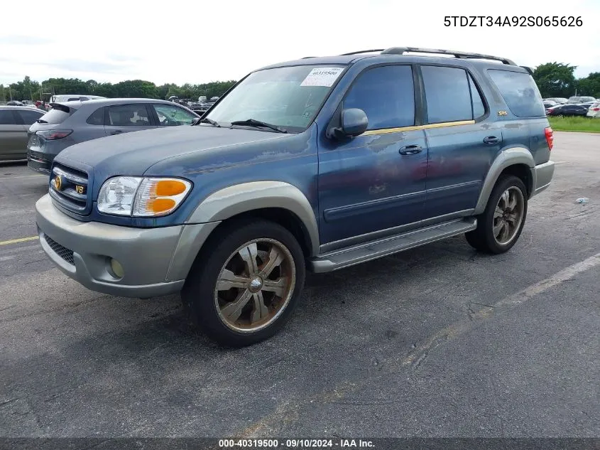 2002 Toyota Sequoia Sr5 VIN: 5TDZT34A92S065626 Lot: 40319500