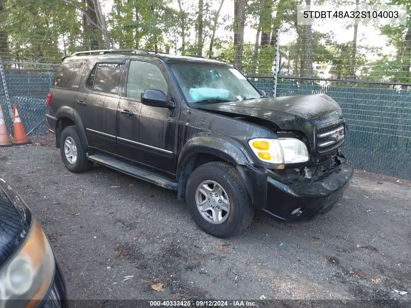 2002 Toyota Sequoia Limited VIN: 5TDBT48A32S104003 Lot: 40333425