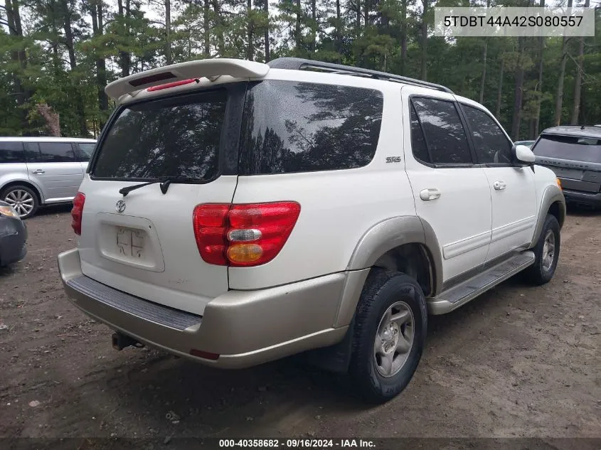 2002 Toyota Sequoia Sr5 V8 VIN: 5TDBT44A42S080557 Lot: 40358682