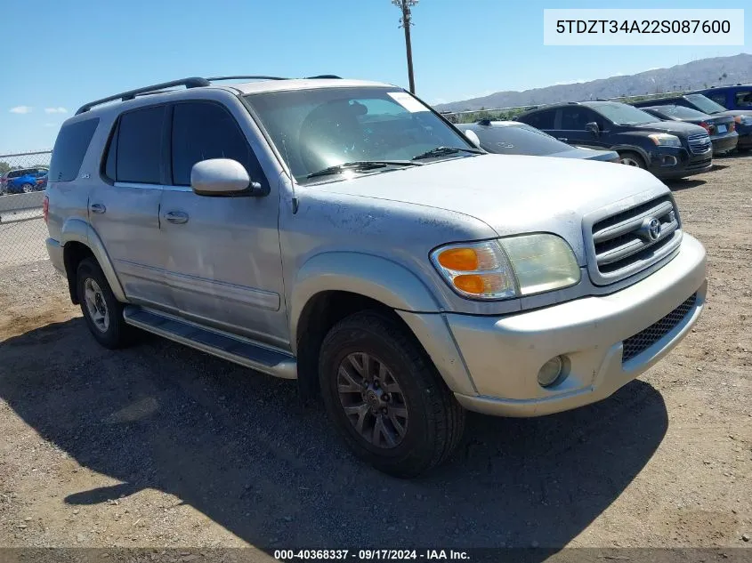 2002 Toyota Sequoia Sr5 VIN: 5TDZT34A22S087600 Lot: 40368337