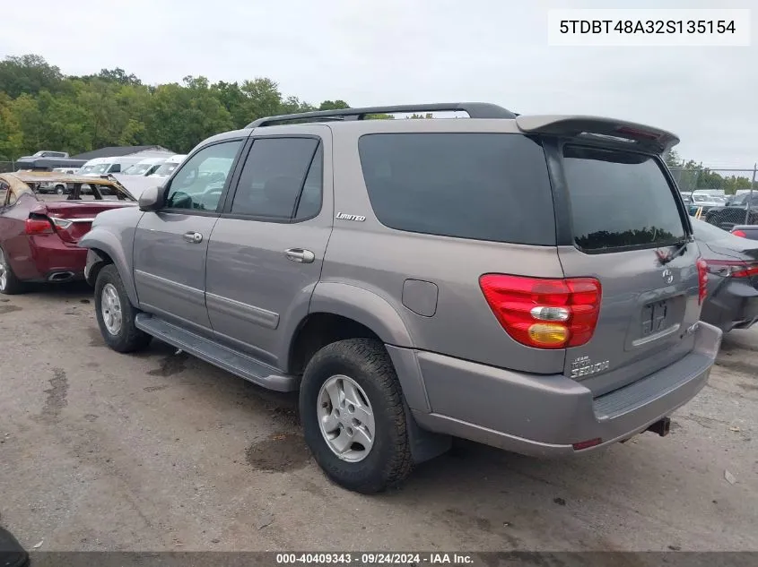 2002 Toyota Sequoia Limited VIN: 5TDBT48A32S135154 Lot: 40409343