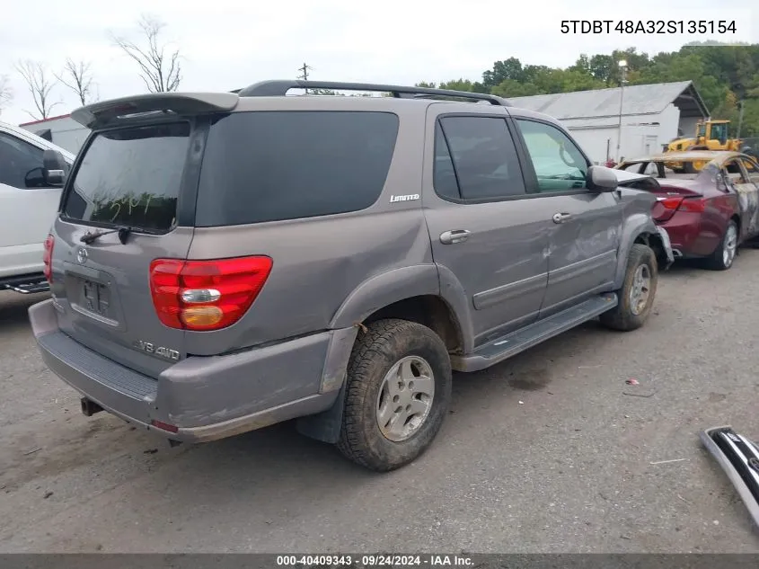 2002 Toyota Sequoia Limited VIN: 5TDBT48A32S135154 Lot: 40409343