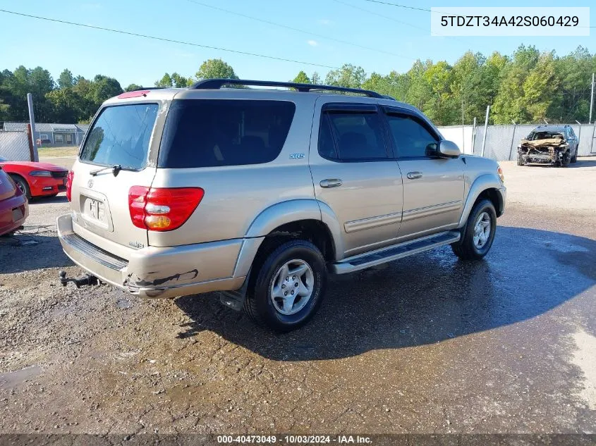 2002 Toyota Sequoia Sr5 VIN: 5TDZT34A42S060429 Lot: 40473049