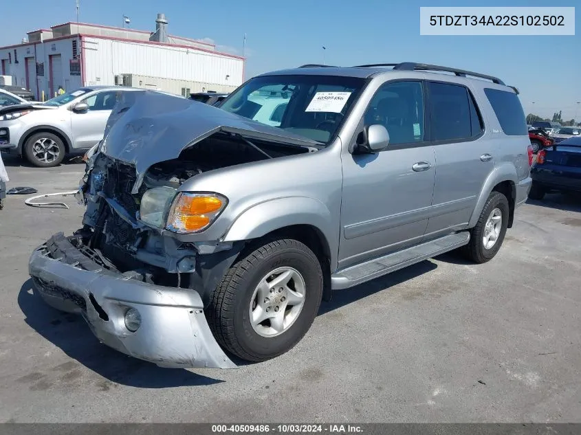 2002 Toyota Sequoia Sr5 V8 VIN: 5TDZT34A22S102502 Lot: 40509486