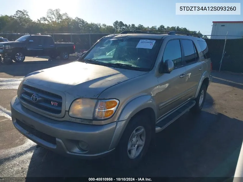 2002 Toyota Sequoia Sr5 V8 VIN: 5TDZT34A12S093260 Lot: 40510958