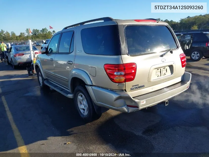 2002 Toyota Sequoia Sr5 V8 VIN: 5TDZT34A12S093260 Lot: 40510958