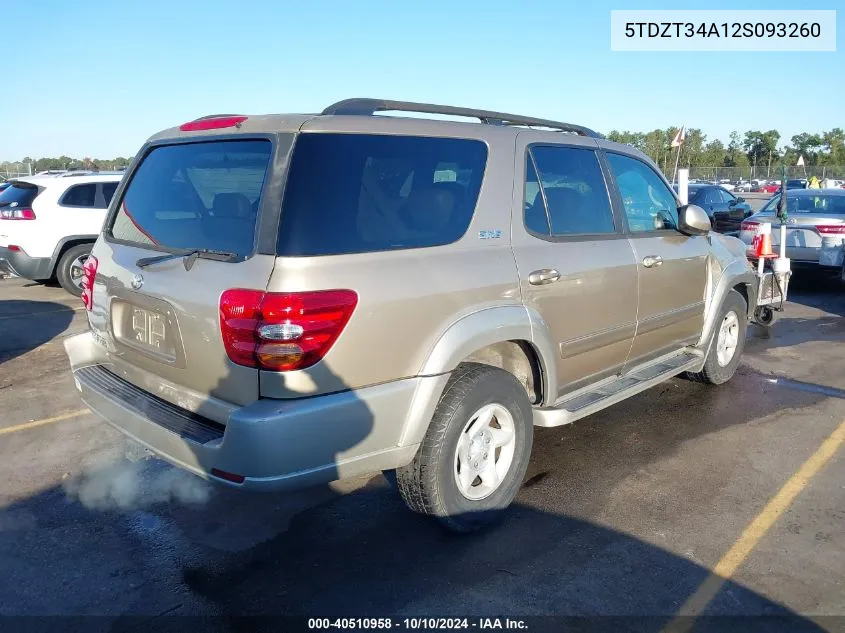 2002 Toyota Sequoia Sr5 V8 VIN: 5TDZT34A12S093260 Lot: 40510958