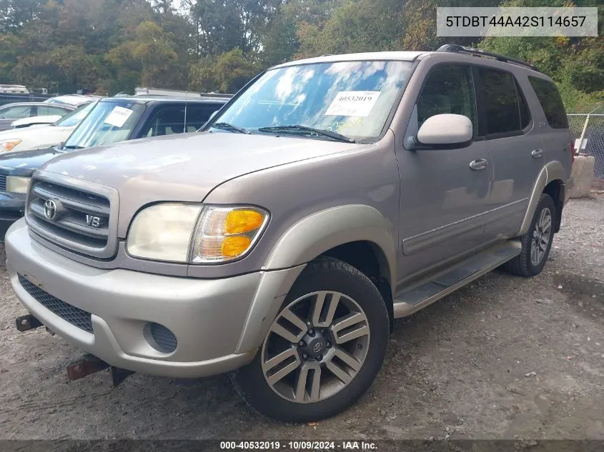 2002 Toyota Sequoia Sr5 V8 VIN: 5TDBT44A42S114657 Lot: 40532019