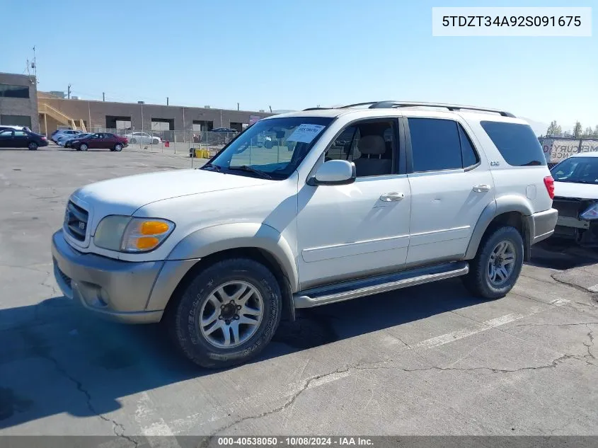 2002 Toyota Sequoia Sr5 V8 VIN: 5TDZT34A92S091675 Lot: 40538050