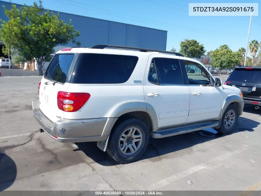 2002 Toyota Sequoia Sr5 V8 VIN: 5TDZT34A92S091675 Lot: 40538050