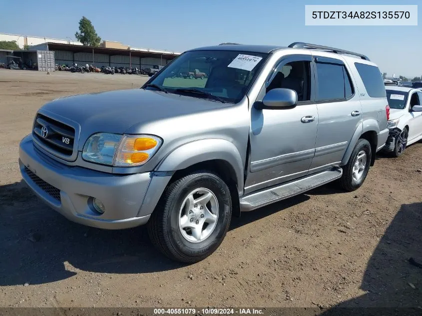 2002 Toyota Sequoia Sr5 V8 VIN: 5TDZT34A82S135570 Lot: 40551079