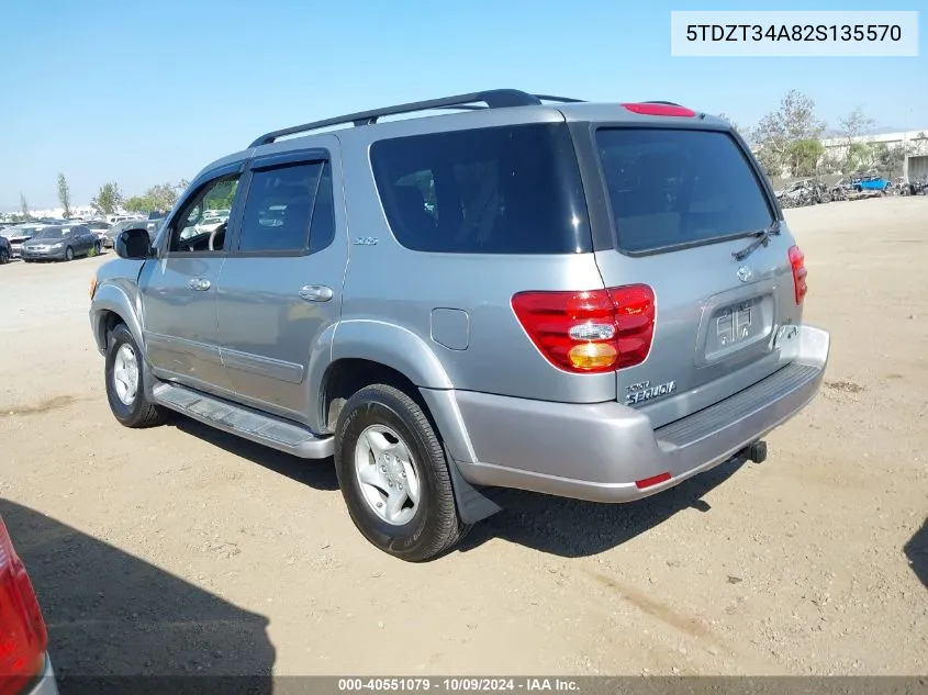 2002 Toyota Sequoia Sr5 V8 VIN: 5TDZT34A82S135570 Lot: 40551079