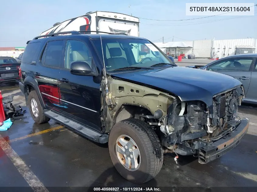 2002 Toyota Sequoia Limited V8 VIN: 5TDBT48AX2S116004 Lot: 40586927