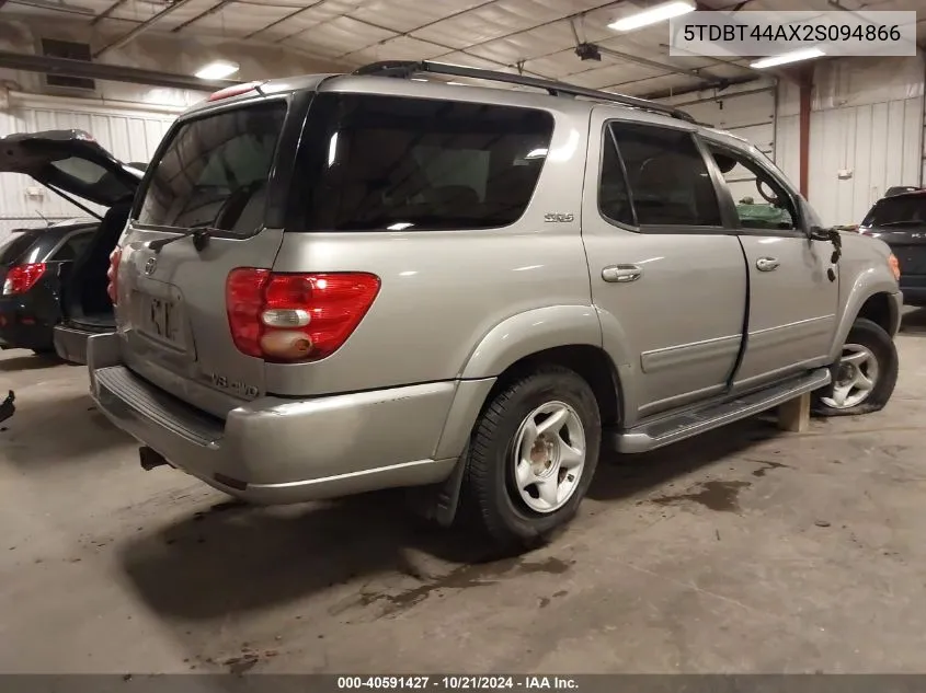 2002 Toyota Sequoia Sr5 V8 VIN: 5TDBT44AX2S094866 Lot: 40591427