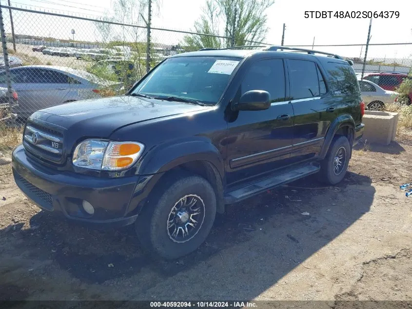 2002 Toyota Sequoia Limited V8 VIN: 5TDBT48A02S064379 Lot: 40592094