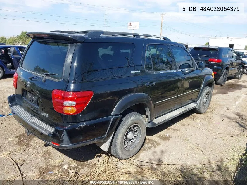 2002 Toyota Sequoia Limited V8 VIN: 5TDBT48A02S064379 Lot: 40592094