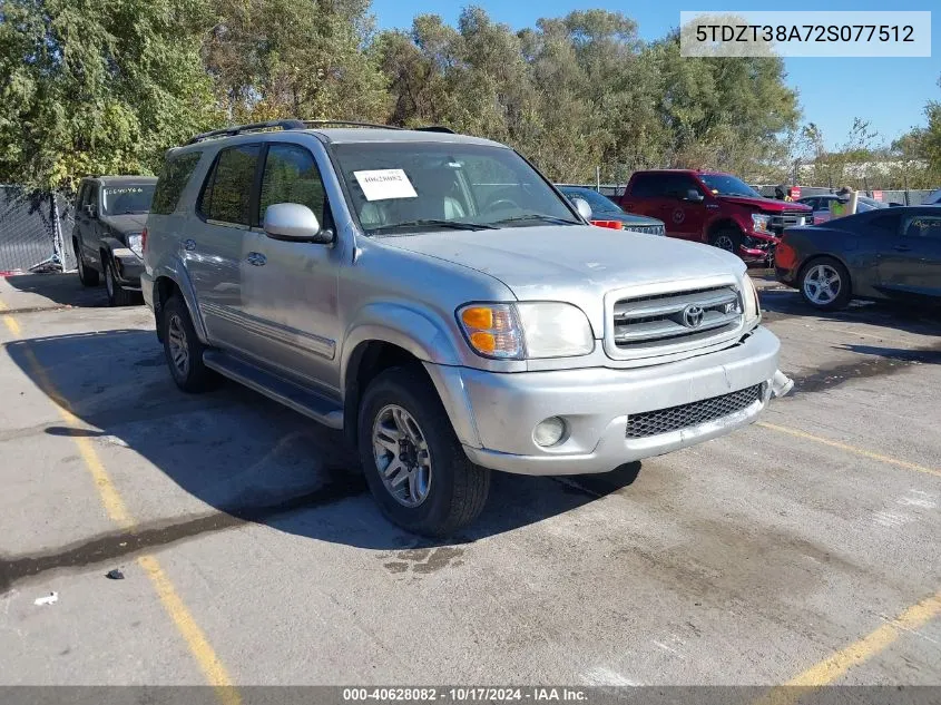 2002 Toyota Sequoia Limited V8 VIN: 5TDZT38A72S077512 Lot: 40628082