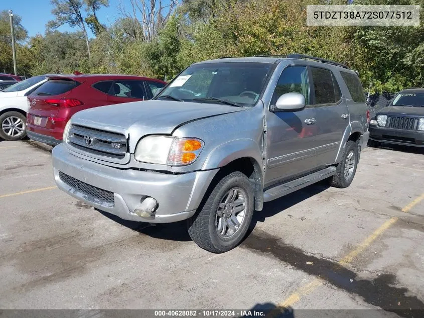 2002 Toyota Sequoia Limited V8 VIN: 5TDZT38A72S077512 Lot: 40628082