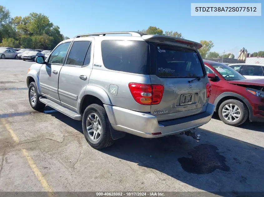 2002 Toyota Sequoia Limited V8 VIN: 5TDZT38A72S077512 Lot: 40628082