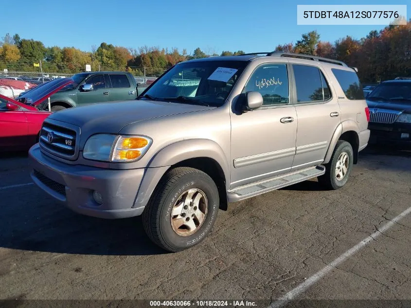 2002 Toyota Sequoia Limited V8 VIN: 5TDBT48A12S077576 Lot: 40630066