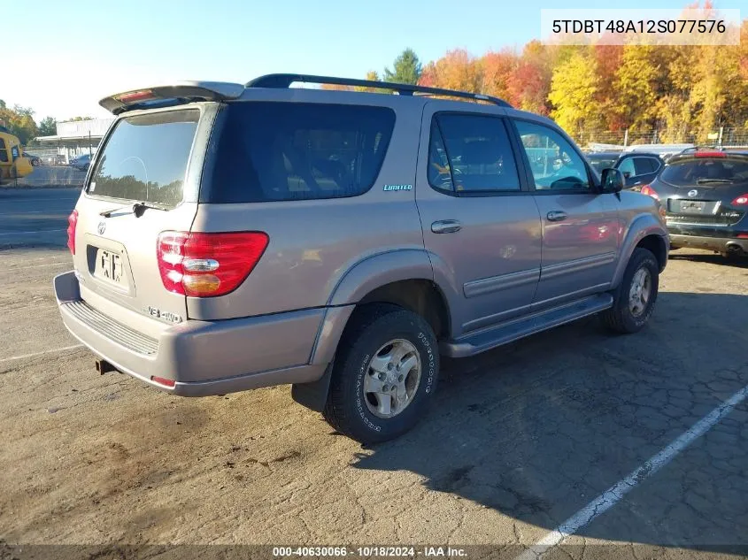 2002 Toyota Sequoia Limited V8 VIN: 5TDBT48A12S077576 Lot: 40630066