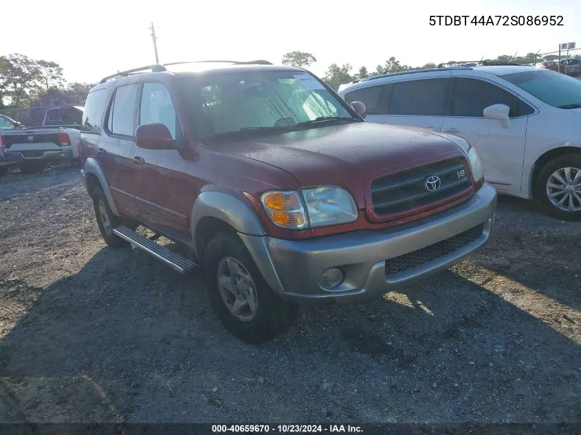 2002 Toyota Sequoia Sr5 V8 VIN: 5TDBT44A72S086952 Lot: 40659670