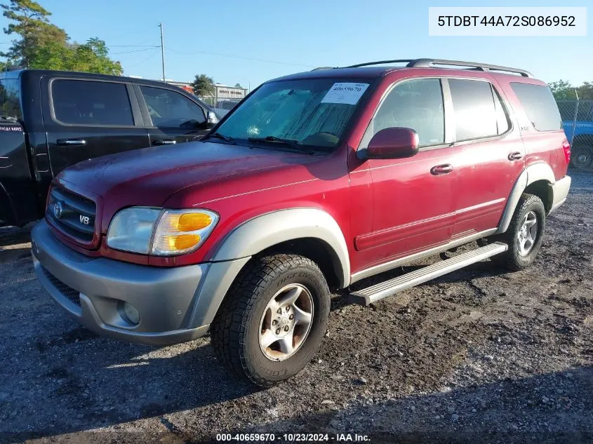 2002 Toyota Sequoia Sr5 V8 VIN: 5TDBT44A72S086952 Lot: 40659670