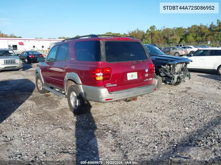 2002 Toyota Sequoia Sr5 V8 VIN: 5TDBT44A72S086952 Lot: 40659670