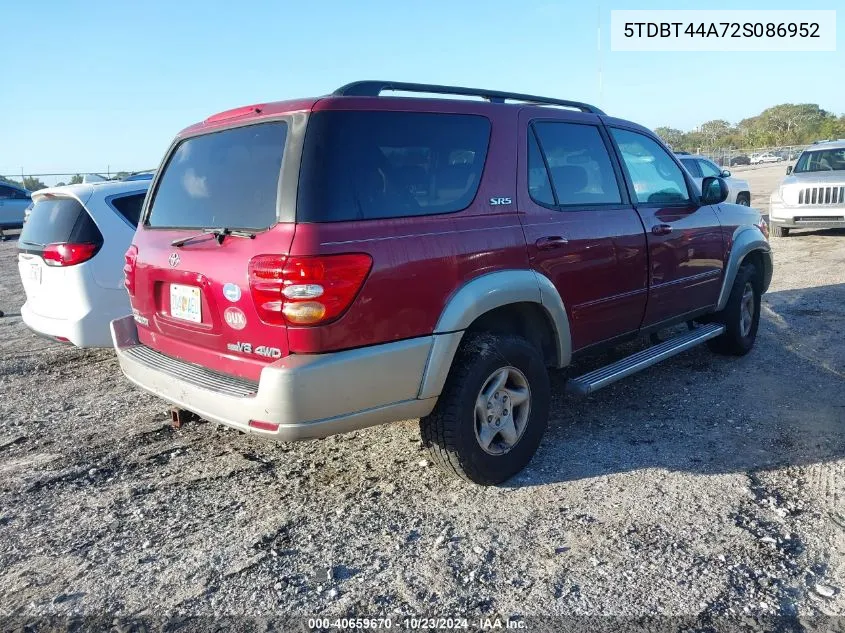 2002 Toyota Sequoia Sr5 V8 VIN: 5TDBT44A72S086952 Lot: 40659670