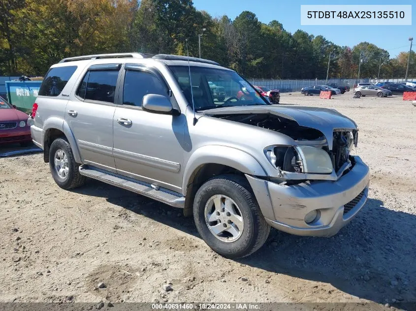 2002 Toyota Sequoia Limited V8 VIN: 5TDBT48AX2S135510 Lot: 40691460