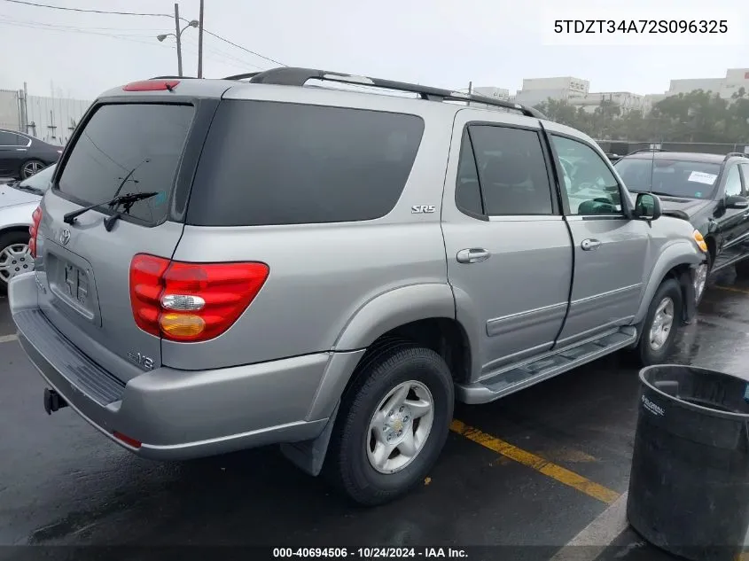 2002 Toyota Sequoia Sr5 VIN: 5TDZT34A72S096325 Lot: 40694506