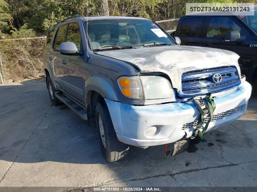 2002 Toyota Sequoia Sr5 VIN: 5TDZT34A62S131243 Lot: 40701502