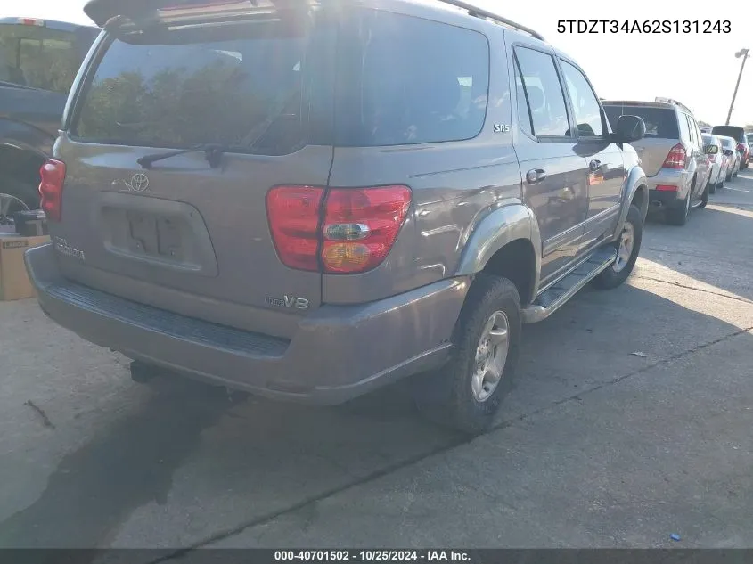 2002 Toyota Sequoia Sr5 VIN: 5TDZT34A62S131243 Lot: 40701502