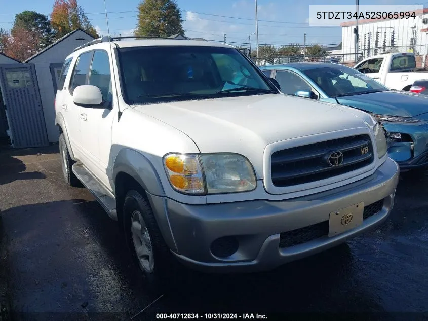 2002 Toyota Sequoia Sr5 V8 VIN: 5TDZT34A52S065994 Lot: 40712634