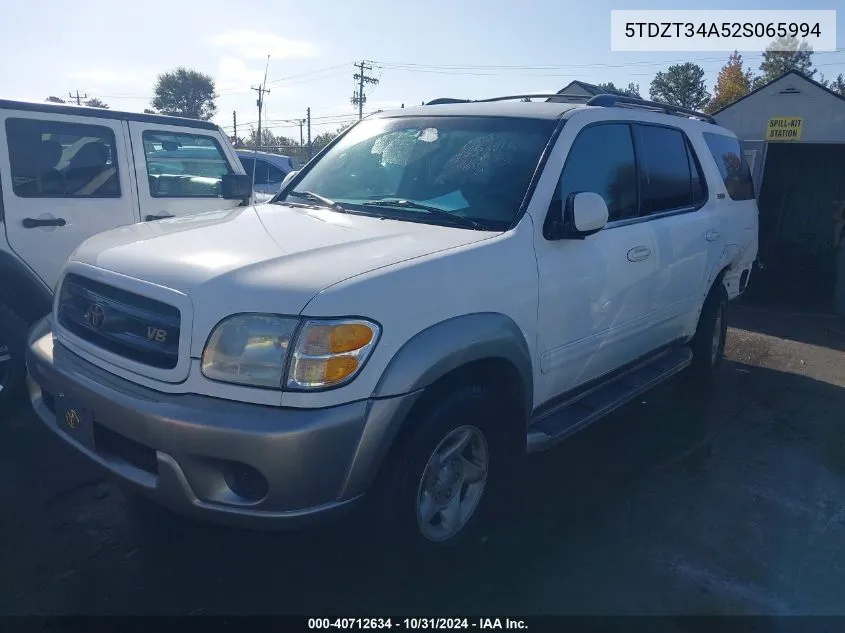 2002 Toyota Sequoia Sr5 V8 VIN: 5TDZT34A52S065994 Lot: 40712634