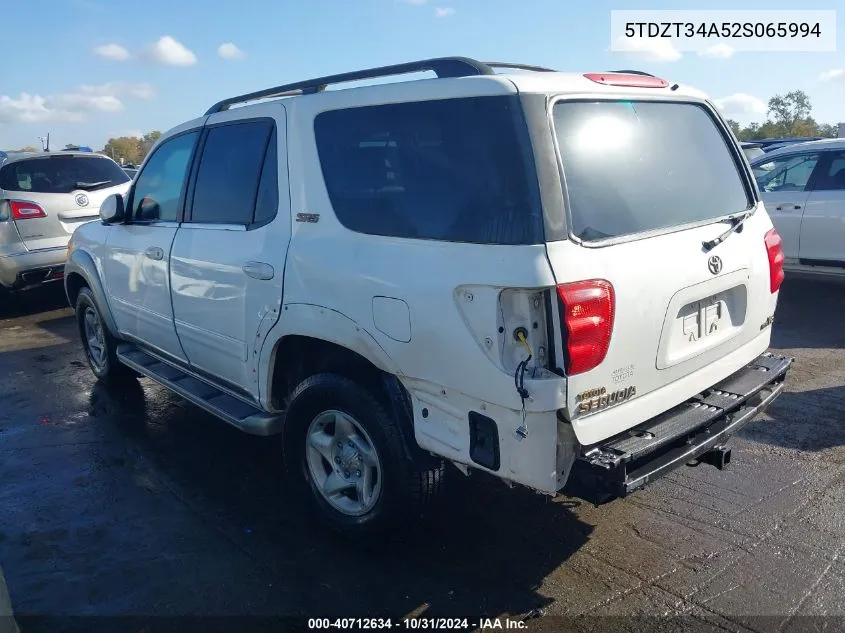 2002 Toyota Sequoia Sr5 V8 VIN: 5TDZT34A52S065994 Lot: 40712634