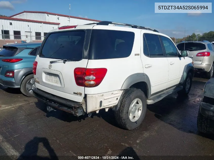 2002 Toyota Sequoia Sr5 V8 VIN: 5TDZT34A52S065994 Lot: 40712634