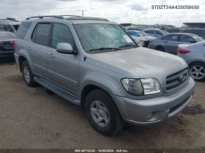 2002 Toyota Sequoia Sr5 V8 VIN: 5TDZT34A42S058650 Lot: 40715335