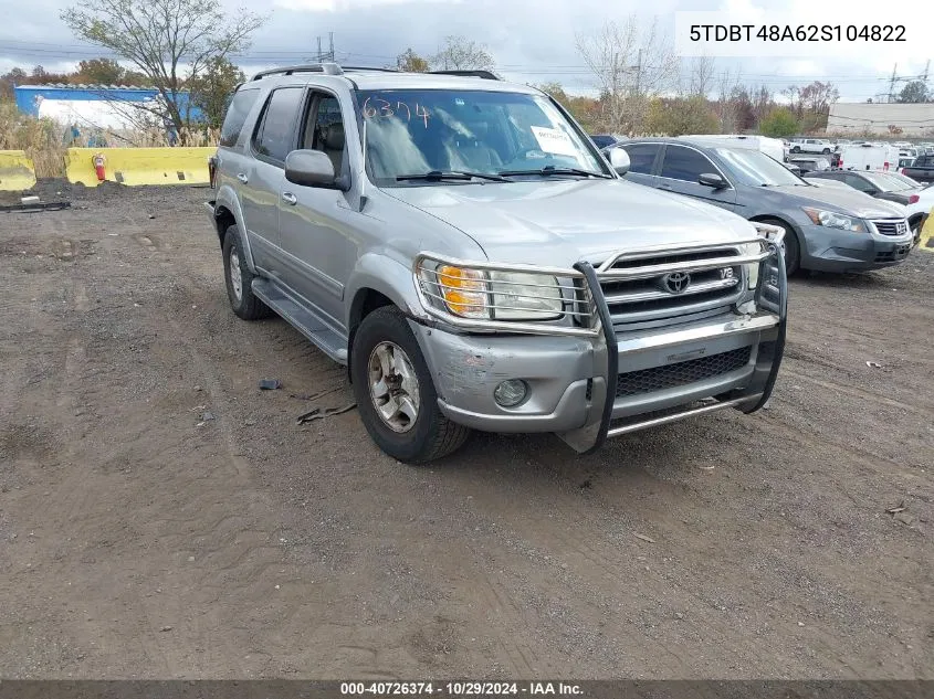 2002 Toyota Sequoia Limited VIN: 5TDBT48A62S104822 Lot: 40726374