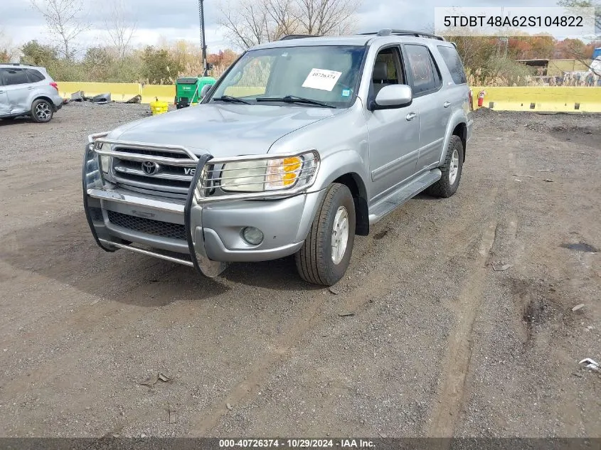 2002 Toyota Sequoia Limited VIN: 5TDBT48A62S104822 Lot: 40726374