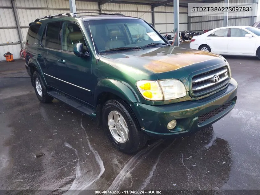 2002 Toyota Sequoia Limited V8 VIN: 5TDZT38A22S097831 Lot: 40743236