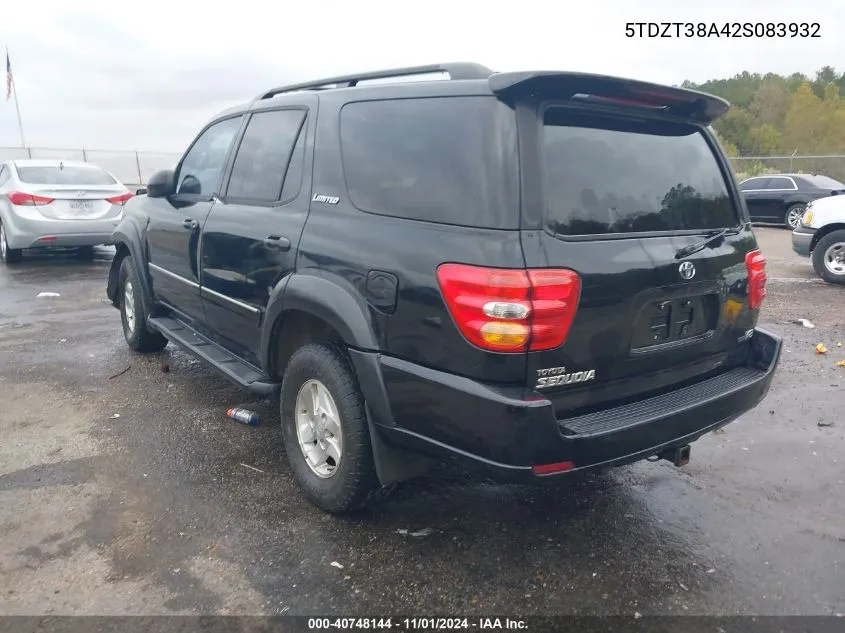 2002 Toyota Sequoia Limited V8 VIN: 5TDZT38A42S083932 Lot: 40748144